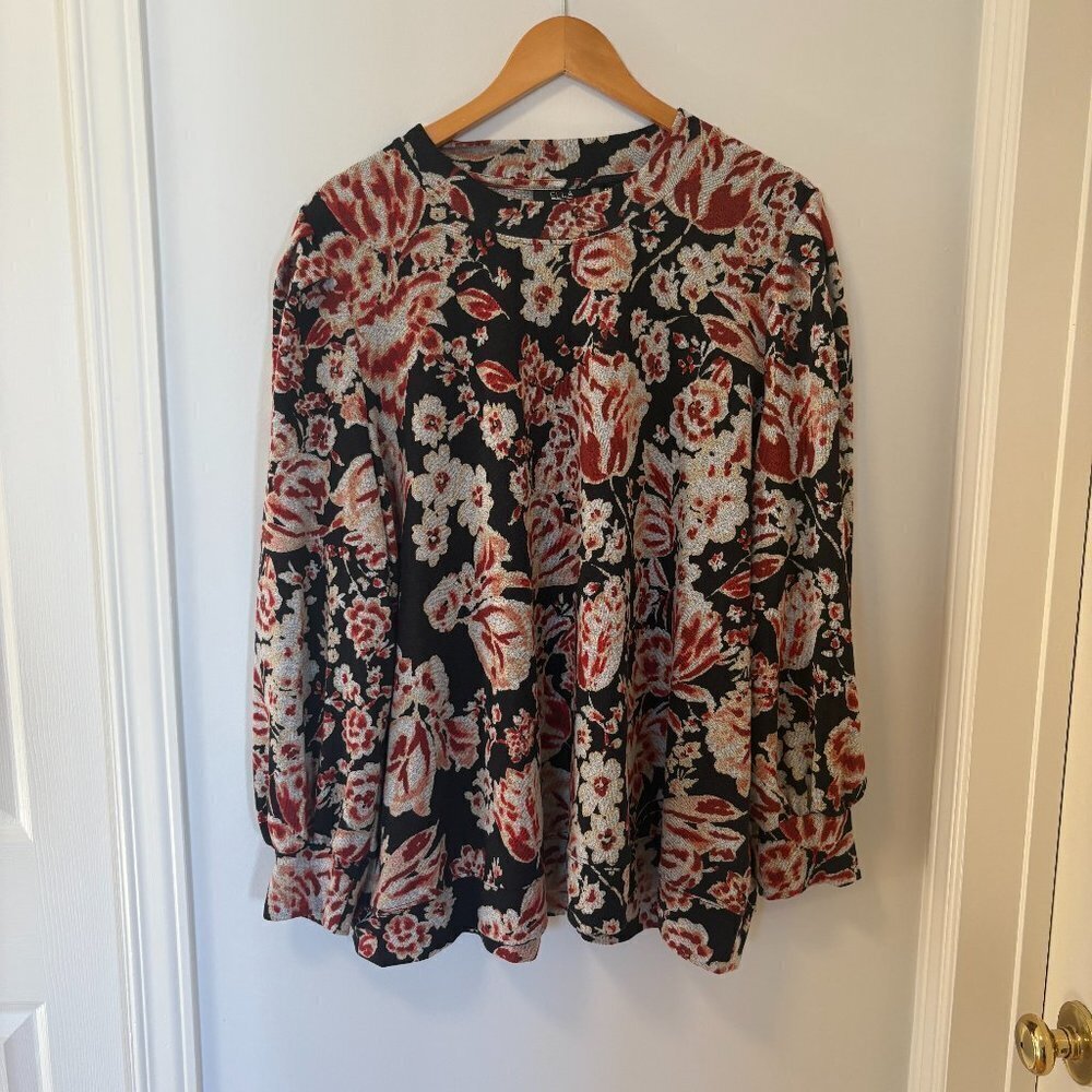 Ella Rafaella Pullover Sweater Long sleeve blouse black red size 3X NWT